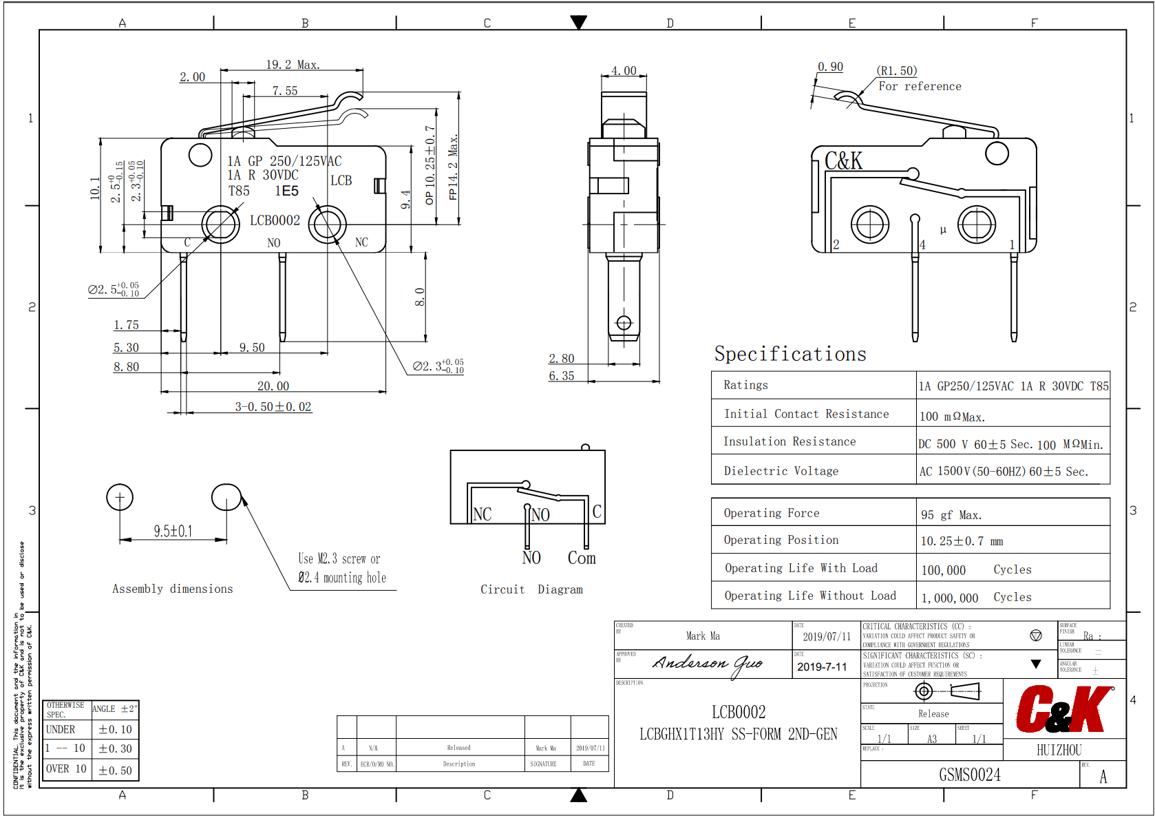 LCB0002 微动开关